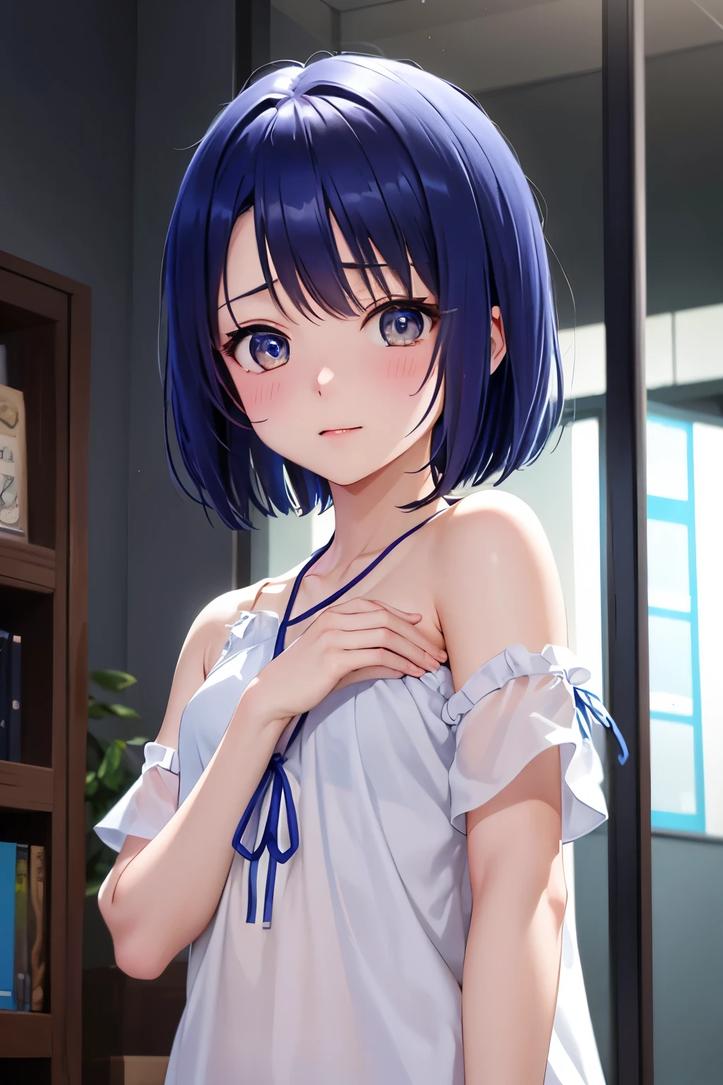 Haruna Sairenji、To Love-Ru、Blue Hair、Bobcut、Air Pin、Odeco、Bondage、Tied up、first round、皮のfirst round、Kubiwa、奴隷のfirst round、Lock、Scared、Shyness、Embarrassing、blush(((SFW、sound、Highest quality、first-clasasterpiece、Normal body、8k、Detailed face、Ultra-precision、Normal hand、Normal finger、5Finger、Highest)))、whole body、A world of chaos