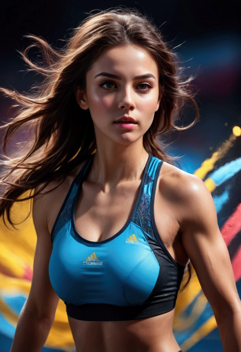 1girl, sports photography, The athlete runs on the track, dynamic sports action, high energy, athlete in motion, dramatic lighting, high contrast, vivid colors, cinematic composition, extreme detail, (4k, 8k, highres:1.2), ultra-detailed, HDR, UHD, studio lighting, ultra-fine painting, sharp focus, physically-based rendering, extreme detail description, professional, vivid colors, bokeh, masterpiece, best quality, very aesthetic, absurdres