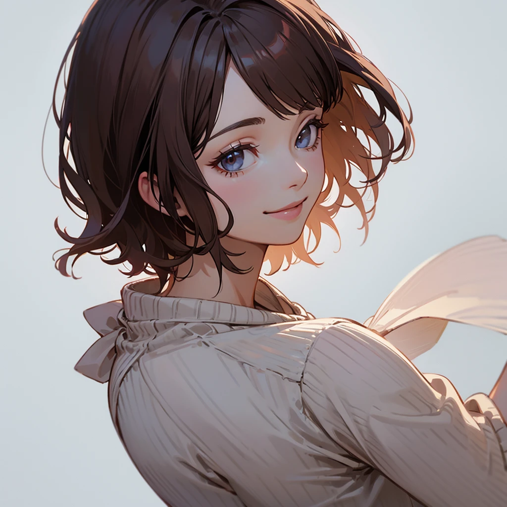1 woman, white sweater, 40’s, realistic, high quality, masterpiece, HD, brown bobcut hair, smile
BREAK
bust shot, from side, smile
BREAK
simple white background,