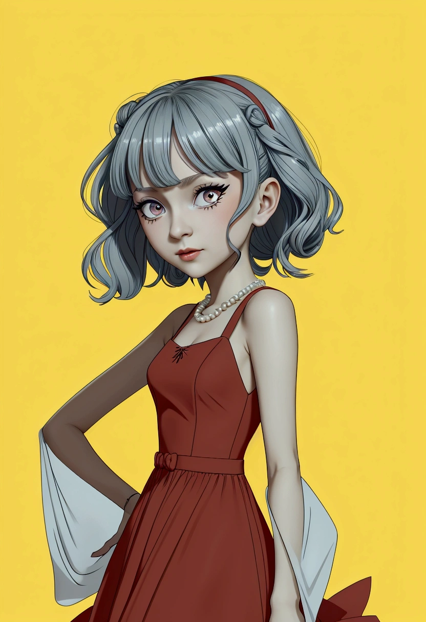 мультяшное изображение женщины in a dress и шляпе, character portrait, вдохновленный Pearl Frush, Trending on DeviantArt, serial art, in a dress, platoon style, абсурдистская волнистая клякса in a dress, Grayscale photo with red dress, high quality fanart, color sketch, cel - shaded art style, unknown art style