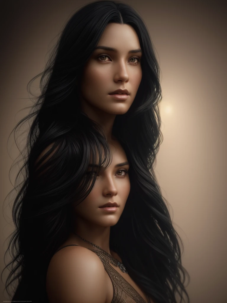 portrait of emb-rebecca with long black hair in fog, cinematic lighting, photorealistic, ornate, intricate, realistic, detailed, volumetric light and shadow intricate, elegant, highly detailed, digital painting, artstation, concept art, smooth, sharp focus, illustration, art by artgerm and greg rutkowski and alphonse mucha, super detailed