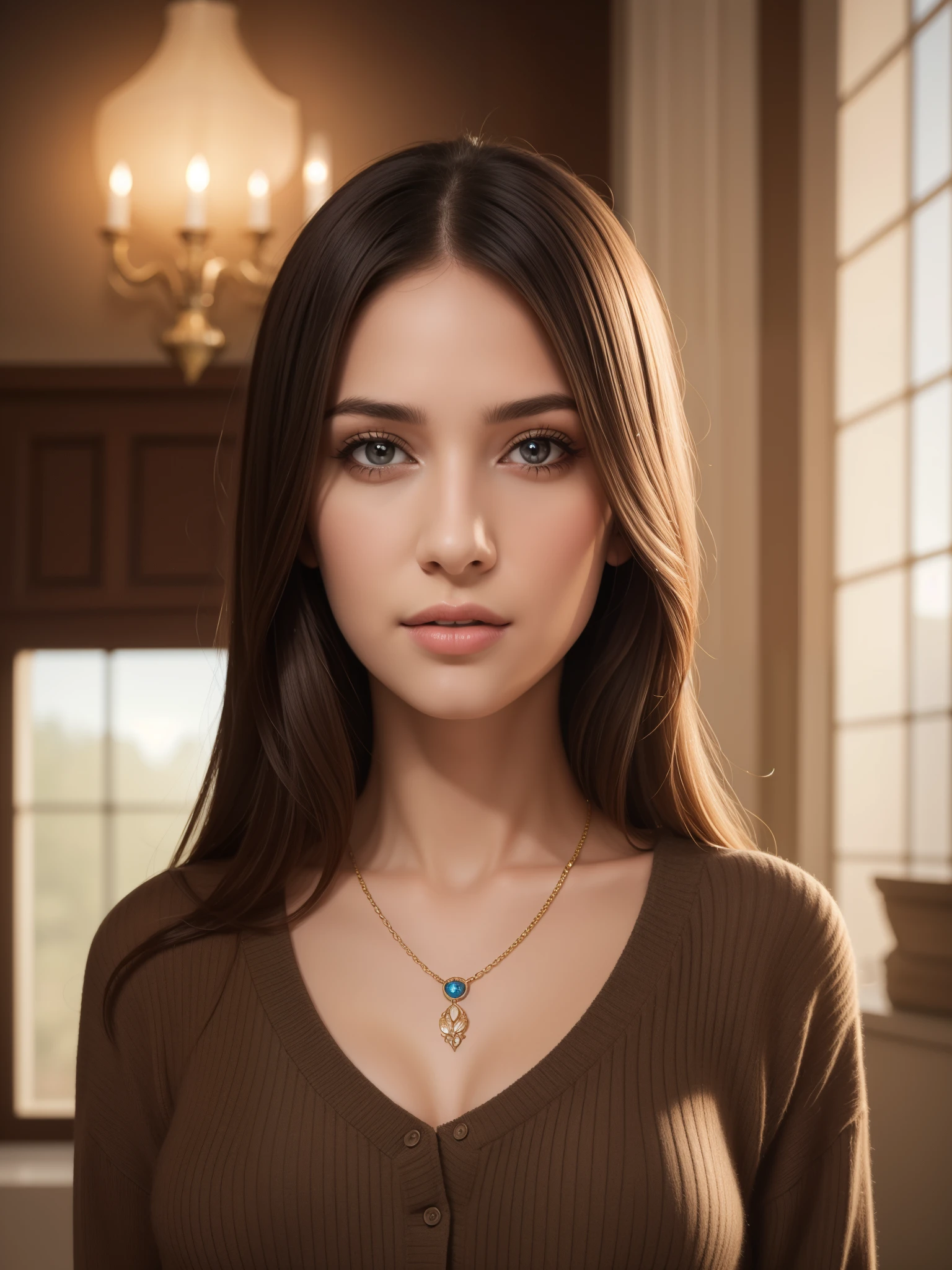 (best quality,4k,8k,highres,masterpiece:1.2),ultra-detailed,(realistic,photorealistic,photo-realistic:1.37),vibrant colors,dramatic lighting,award winning digital art a full body portrait of a beautiful girl, detailed intricate, serene expression, wearing sweater, detailed clothing folds, detailed jewelry, detailed background,