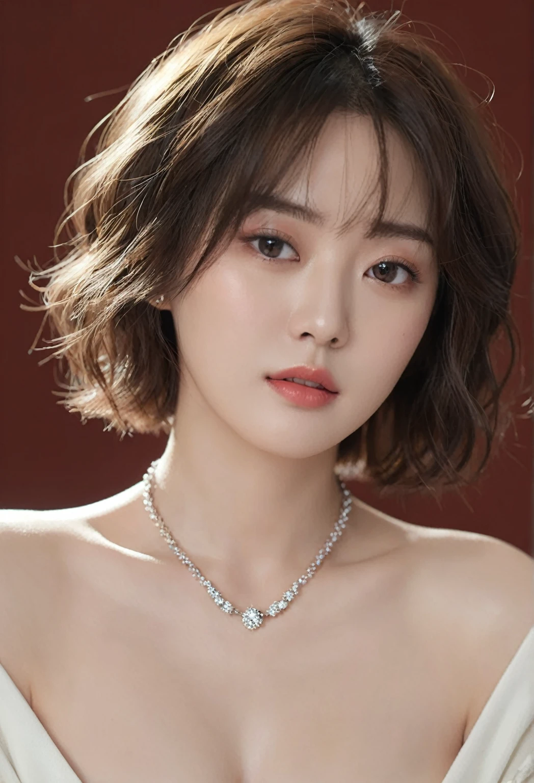 Close-up of a woman in a black dress with a necklace, Short Hair, Choi Hong-hwa, Inspired by Yanjun Chen, Yanjun Chent, Lee Ji-eun, Lee Ji-eun, Shashi, Ulzzang, Gorgeous Young Korean Woman, Hwang Seong, Jaeyoung Nam, Beautiful young Korean woman, Park Jimin