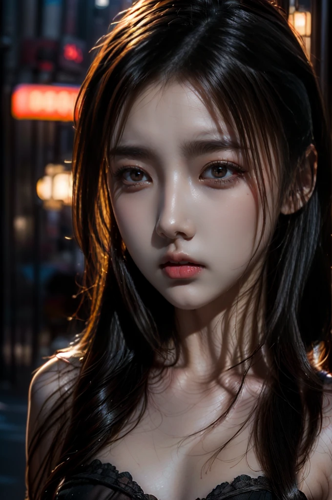 1 girl, (look at viewer:1.2), face details,  (The girl stood., Show results on cgsociety, dark shadow, Streaming, New York backdrop), Romantic, atmosphere, (raw photos, best quality), (realistic, photo-realistic:1.3), Masterpiece, Delicate and extremely beautiful, very detailed,