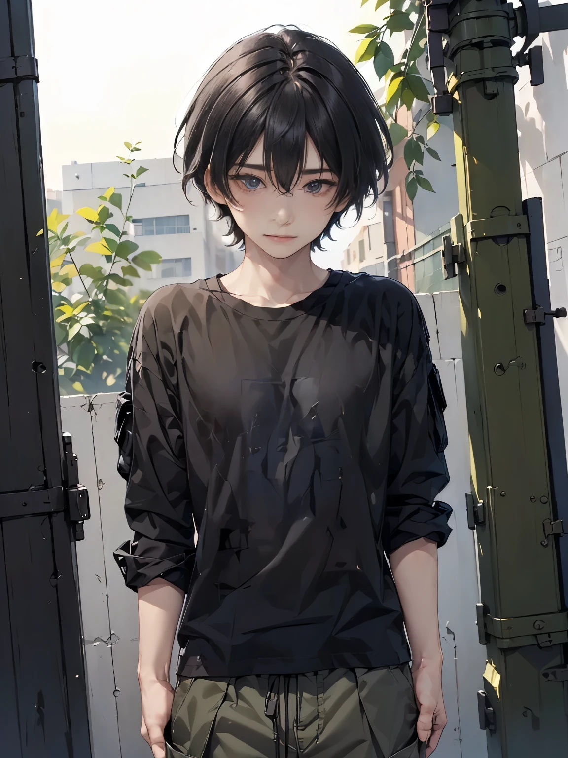 Make the specified area completely black。Wear all plain black shirts。