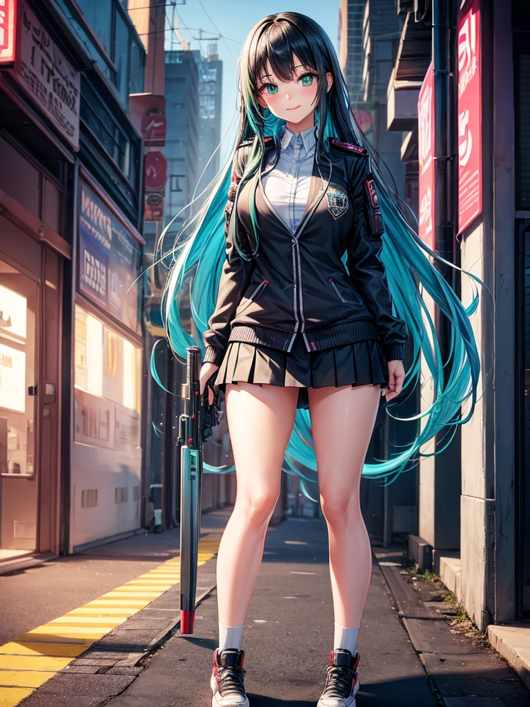 middle School girls，smile，Beautiful girls，Beautiful girl from another world，A whole new beautiful girl，Girl with a weapon in her hand，Cyberpunk uniforms，The best quality to get you horny，Psychic，Wizard，battle，Colorfulな髪色，Perfect Girl，Super cute girl，Cyberpunk Background，Cute uniform，Uniform of the Future，Wearing a cardigan，Long Hair、Sparkling eyes，She has her bangs down，Colorful，Ultra HD，Young girl，sex，Green Eyes，Naughty Girls，Full body image，Big Breasts，Beautiful Girl&#39;s Paradise，Fashion Girl，Naughty Girls，Beautiful Girl Country，High-dimensional beautiful girl，A beautiful girl who transcends everything，Pink Cardigan，So beautiful，Absurd，Beautiful girls，The psychology of beautiful legs，The pinnacle of aesthetics，beauty incarnate