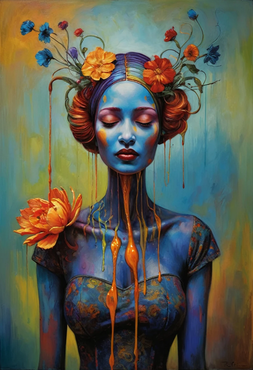 (Artistic Masterpiece of Romantic Life) ( (Themed Art of Life) ( (Conceptual Art) (NFT Exclusive) (Fauvism Work) ()”) Where visual poetry transcends traditional boundaries and embraces the dynamic interplay between creativity and technology Takes),dripping paint,darkart,style, in the style of esao andrews