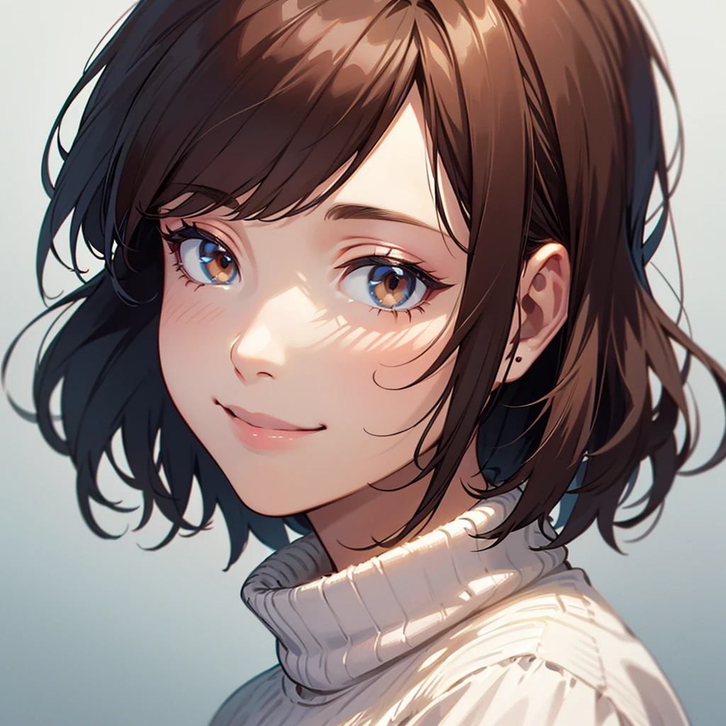 1 mature woman, white sweater, 40’s, realistic, high quality, masterpiece, HD, brown bobcut hair, smile
BREAK
(bust shot:1.7), from side, smile
BREAK
simple white background,