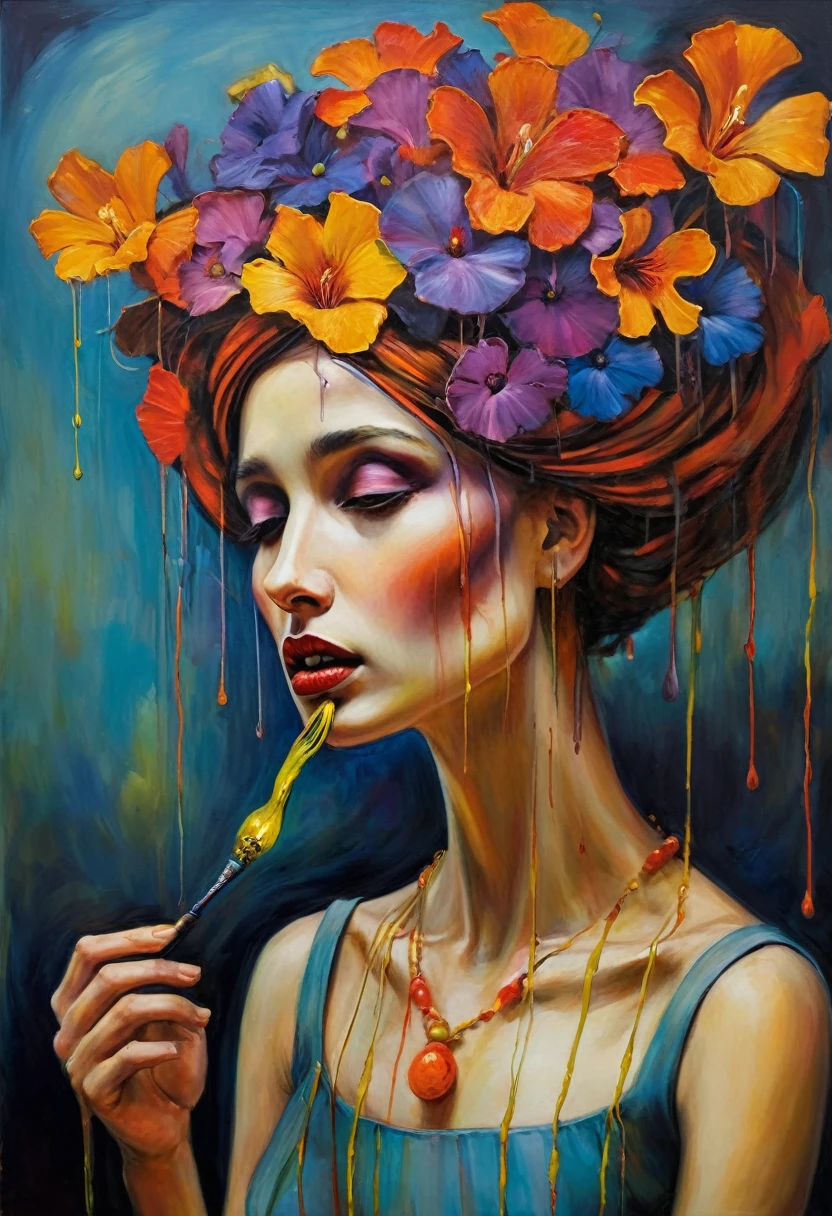 (Artistic Masterpiece of Romantic Life) ( (Themed Art of Life) ( (Conceptual Art) (NFT Exclusive) (Fauvism Work) ()”) Where visual poetry transcends traditional boundaries and embraces the dynamic interplay between creativity and technology Takes),dripping paint,darkart,style, in the style of esao andrews
