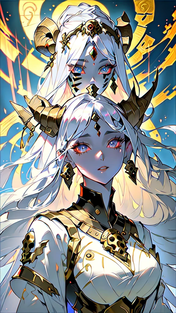 masterpiece, (textured skin), best quality, gorgeous beautiful, (a beautiful girl skulls ram on her face),detailed clothes,large breasts,narrow waist,, (beautiful face), cinematic lighting, (fantasy anime art ),