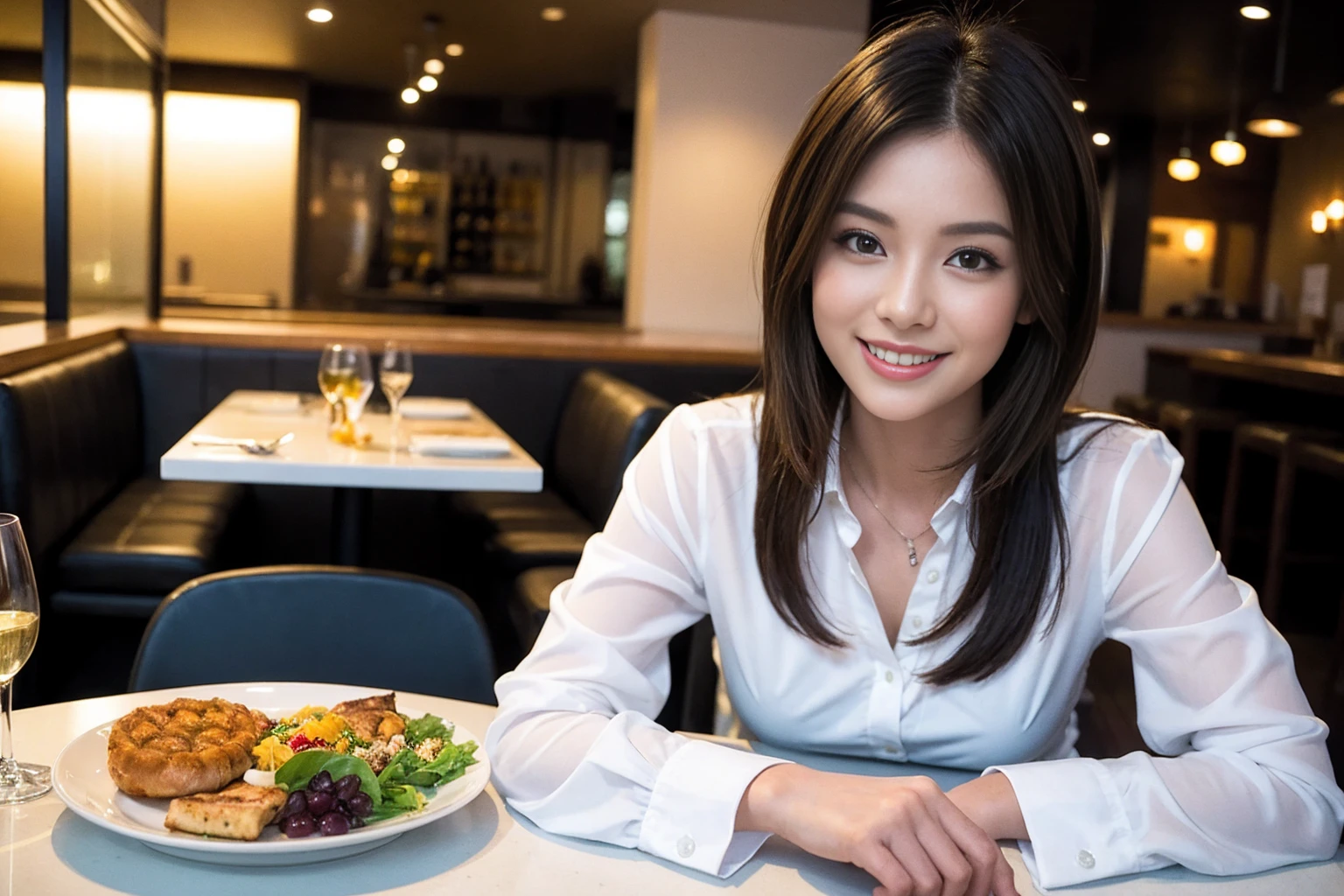 ((Highest quality、8k、masterpiece:1.3))、cute、slimカップル、modelカップル、actress男優、(Realistic, Intricate details:1.2), full-course dinner、wine 、Amazing view of the sunset sky and clouds、A bright smile、short hair,Bright Face、 (45 years old), 48 years old, 赤wine 、Appetizers、Italian food、wine bottle、Champagne、スパークリングwine、Two beauties、Brown Hair、Shortcuts、Long sleeve shirt、dress、Beautiful woman 1, (slimな顔), (The body is slim), (Brown Hair), (Shortcuts), cheeks turn a little red,Attractive beauty、restaurant, In a prominent place (From the waist up) Nova Frog Style, actress, model, Upper Body, 白wine, slim, wineグラス, 中央に置かれたwineグラス, smile, (smile: 1.15), Beautiful fine grain, Depth f/2,saturation, High Contrast, Strong light and shadow,Moist Body:1.5、3D texture、Delicate eyes、Brown Hair、The hair is very shiny、