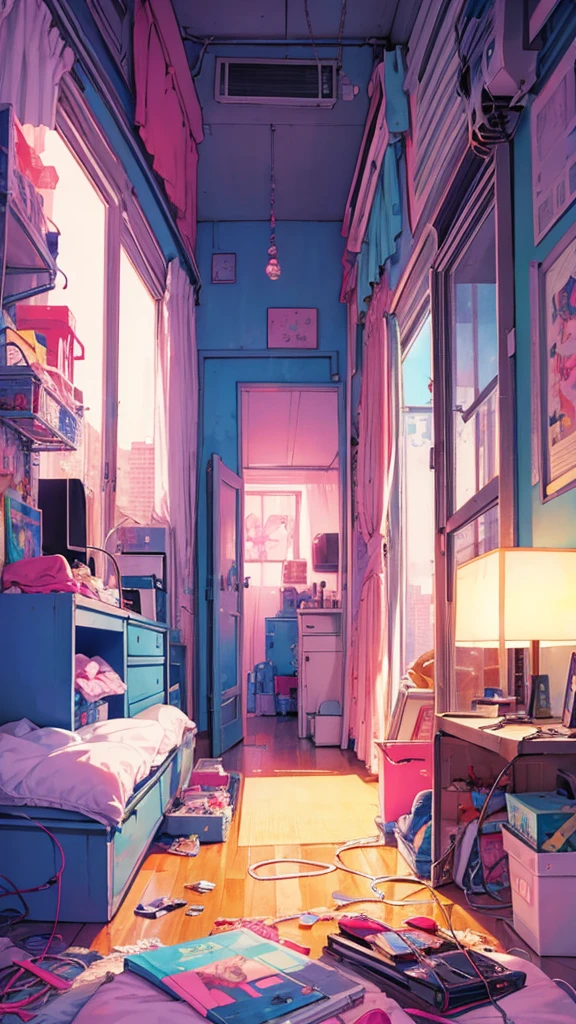 Emotional Messy room night City Pop 80s anime style landscape