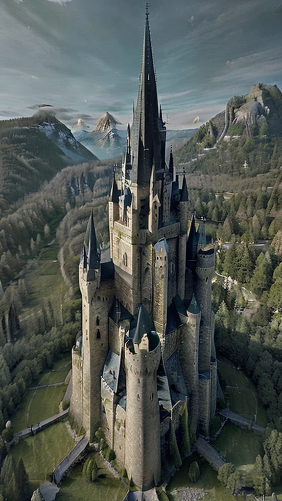 medieval castle, Magnificent, beautiful towers, over mountain,