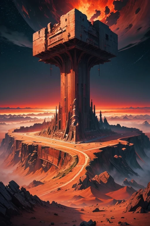 Highest quality、masterpiece、Desolate Earth、wreckage、Red Sky、Surrealism