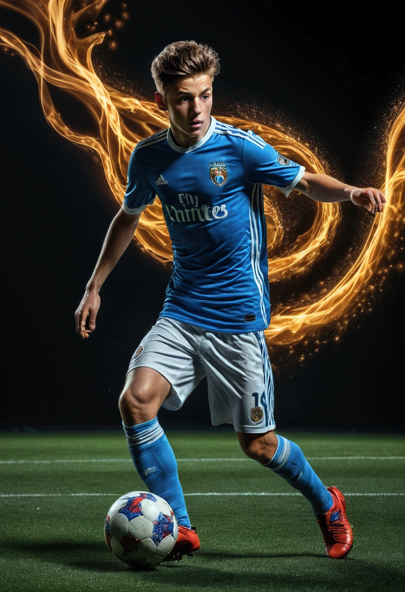 1boy, beautiful detailed soccer player, stroboscopic effect, action shot, dynamic motion blur, Gjon Mili style, dramatic lighting, high contrast, vivid colors, (8k, highres:1.2), ultra-detailed, (realistic, photorealistic, photo-realistic:1.37), masterpiece, best quality, very aesthetic, absurdres