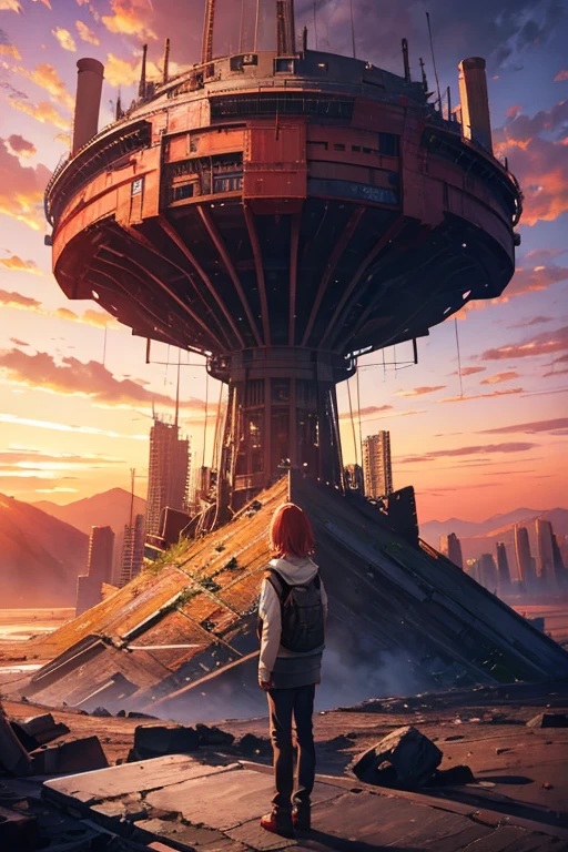 Highest quality、masterpiece、Desolate Earth、wreckage、Red Sky、Surrealism