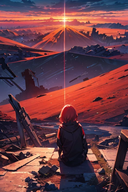 Highest quality、masterpiece、Desolate Earth、wreckage、Red Sky、Surrealism