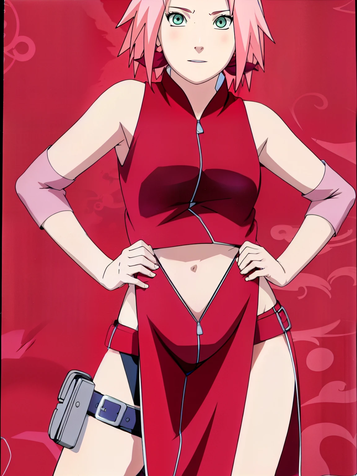 Sakura Haruno showing her belly with open zipper and open blouse showing her sexy breasts