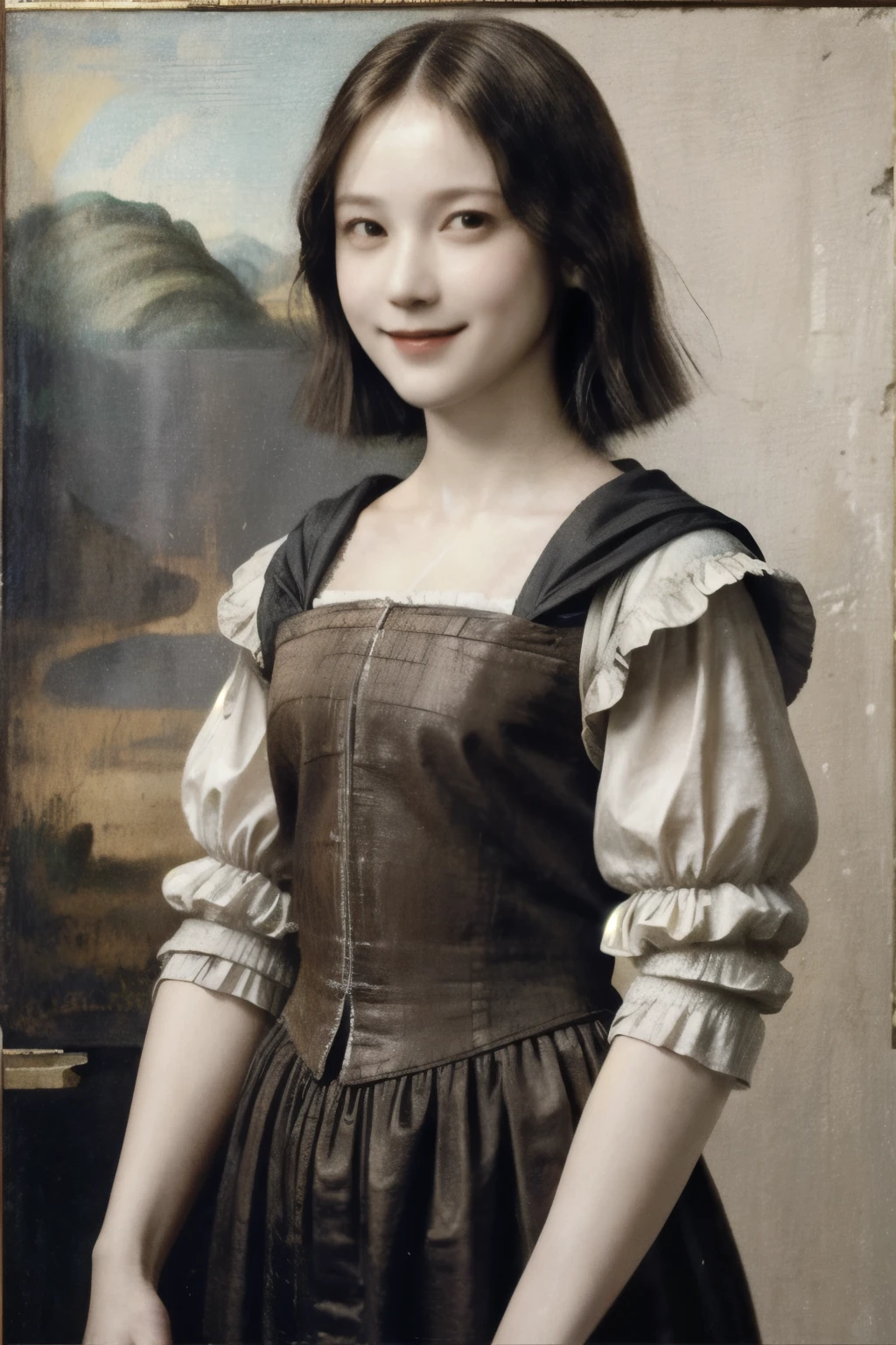260 20-year-old female, (short hair),(Real), smile, (Paintings by Leonardo da Vinci)