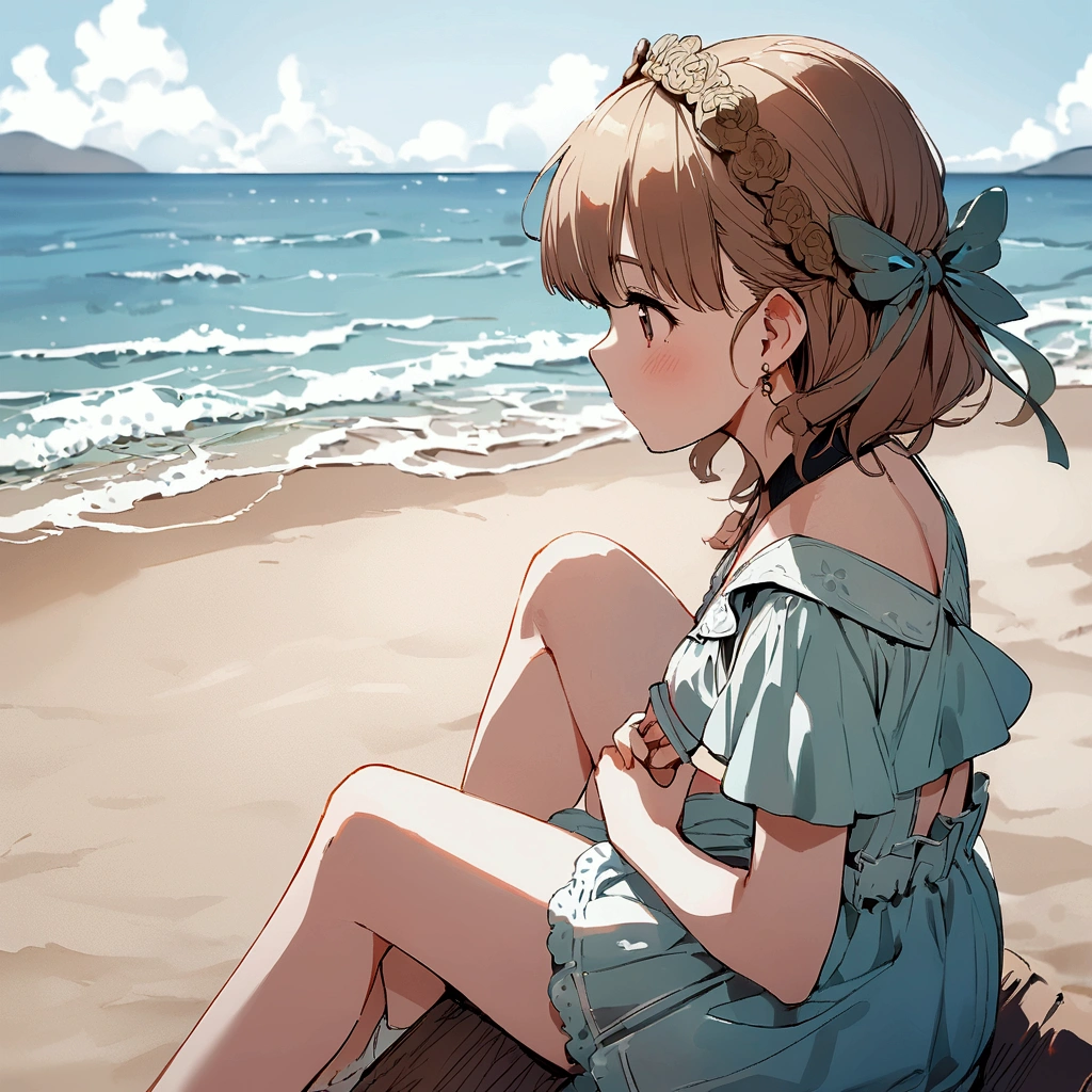 Seaside Summer Sitting Girl Nostalgic