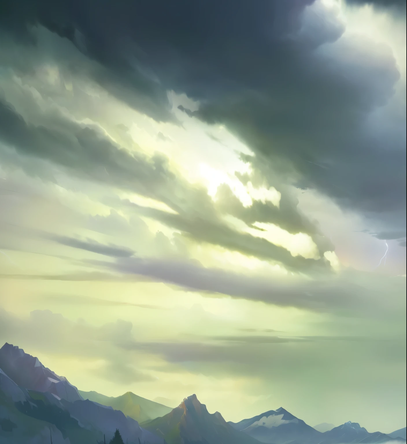 ，Mountains in the background, wlop and Rad, Concept Art | Rad, Painting in an anime artist studio, Inspired by RHADS, Low Detail. number绘画, atmosphere. number绘画, godrays number, Animation Cloud, Ross Chen. Landscape background, detailed number, high detail number,atmosphere fantasy sky, Stormy sky, atmosphere. number, Ultra-detailed storm clouds, Gloomy weather. Surrealism, stormy clouds outdoor, Dramatic skies in background, Storm background, Dramatic skies, realistic sky, atmosphere background, Colorful sinister background, Storm Background, 可见的天空和潮湿的atmosphere 普
