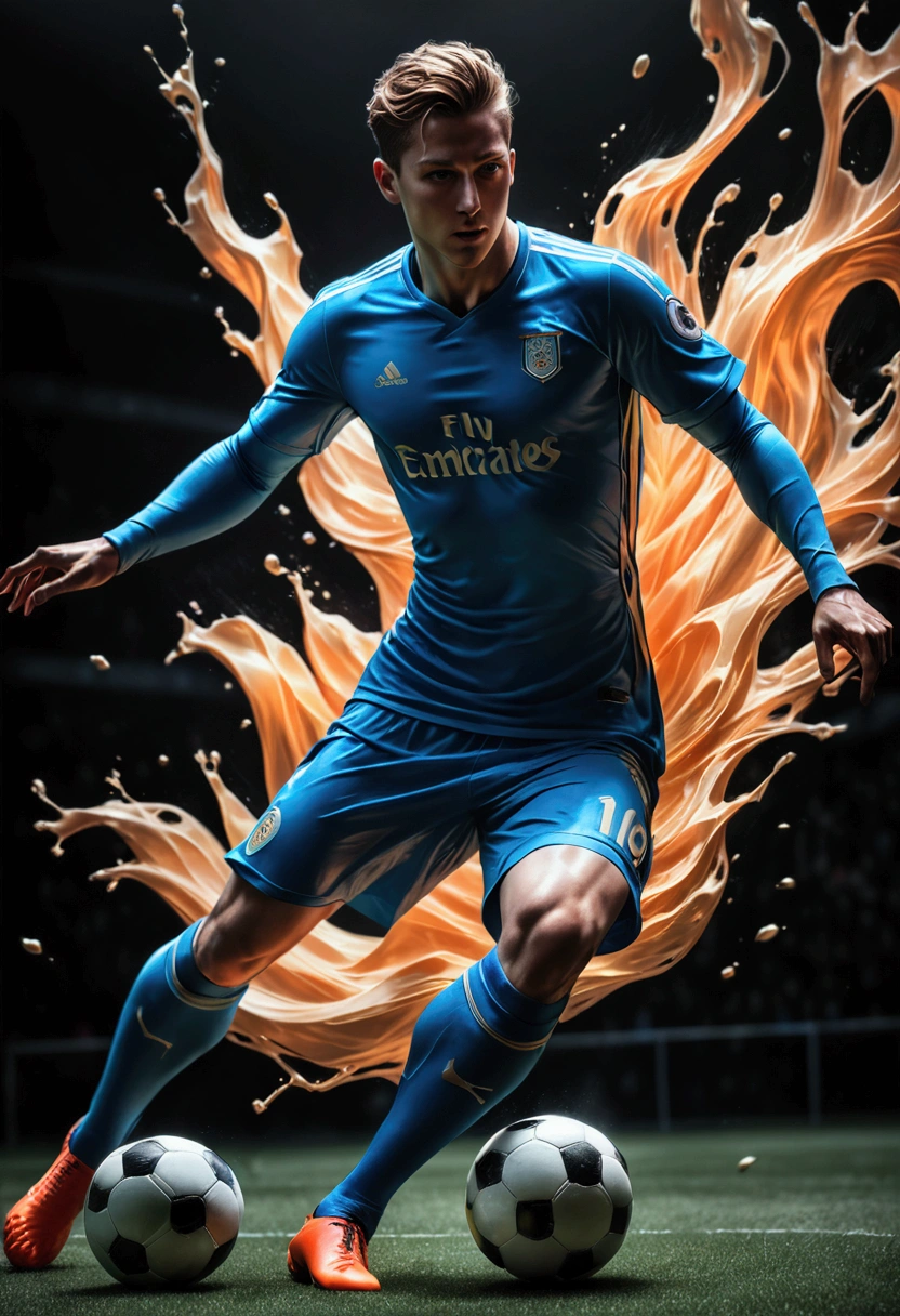 1boy, beautiful detailed soccer player, stroboscopic effect, action shot, dynamic motion blur, Gjon Mili style, dramatic lighting, high contrast, vivid colors, (8k, highres:1.2), ultra-detailed, (realistic, photorealistic, photo-realistic:1.37), masterpiece, best quality, very aesthetic, absurdres