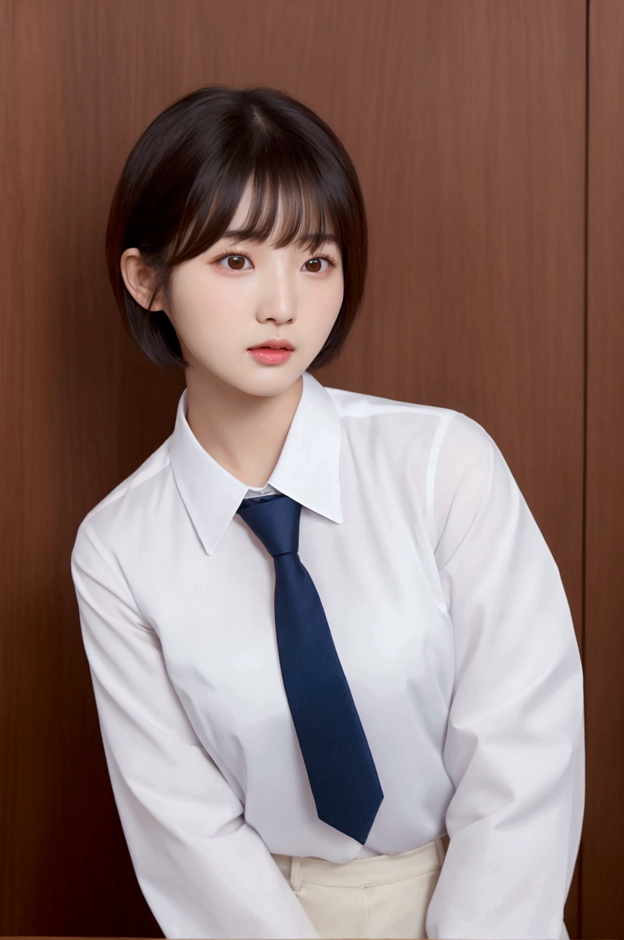 Have a tie、woman in white shirt, short hair, Beautiful Korean woman, korean girl, Sun Yunzhu, cute korean actress, Beautiful young Korean woman, Lee Ji-eun, Lee Ji-eun, xintong chen, Hair with bangs, 棕色瀏海short hair, Beautiful young Korean woman, Cui Xianhua