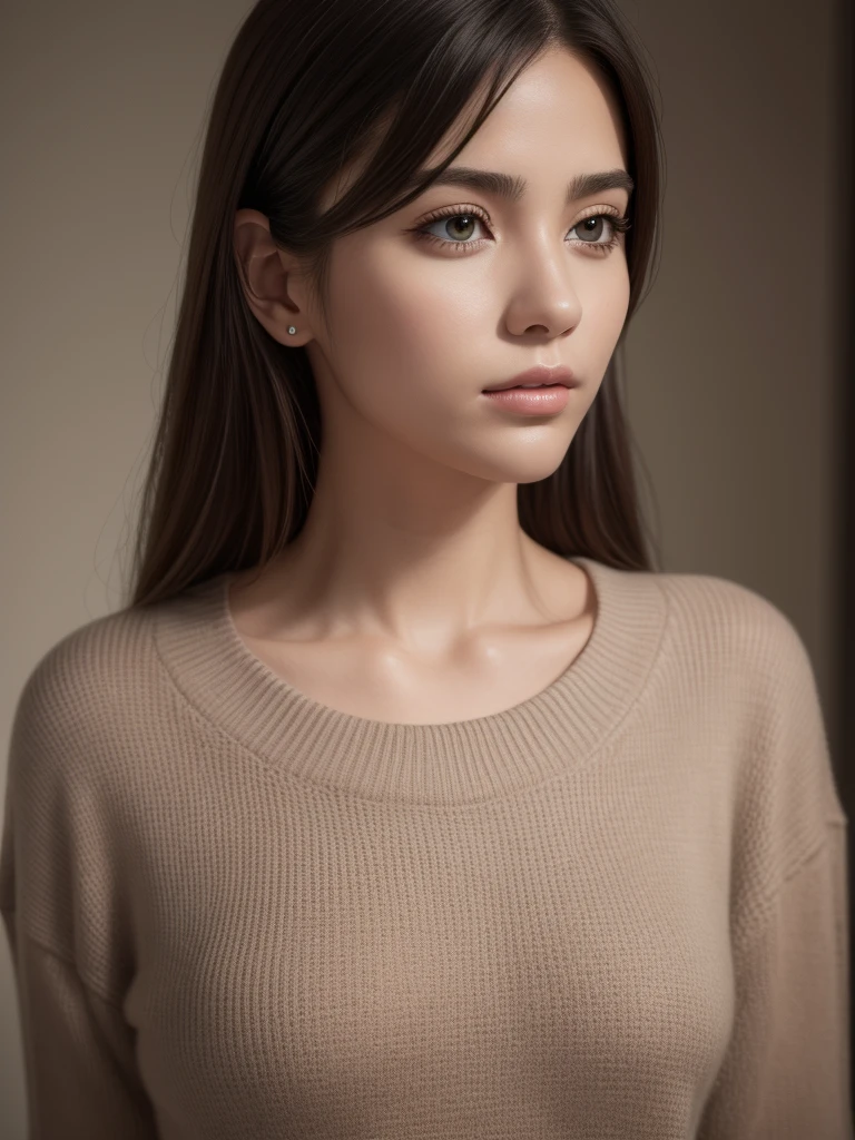 (best quality,4k,8k,highres,masterpiece:1.2),ultra-detailed,(realistic,photorealistic,photo-realistic:1.37),vibrant colors,dramatic lighting,award winning digital art a full body portrait of a beautiful girl, detailed intricate, serene expression, wearing sweater, detailed clothing folds, detailed jewelry, detailed background