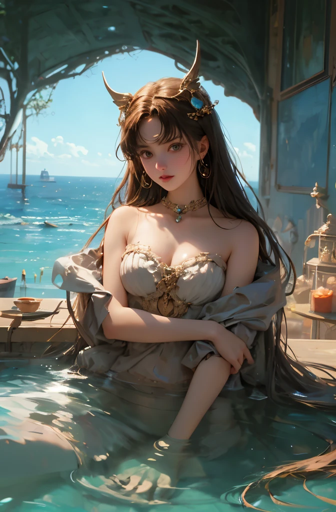 A woman sitting in the water