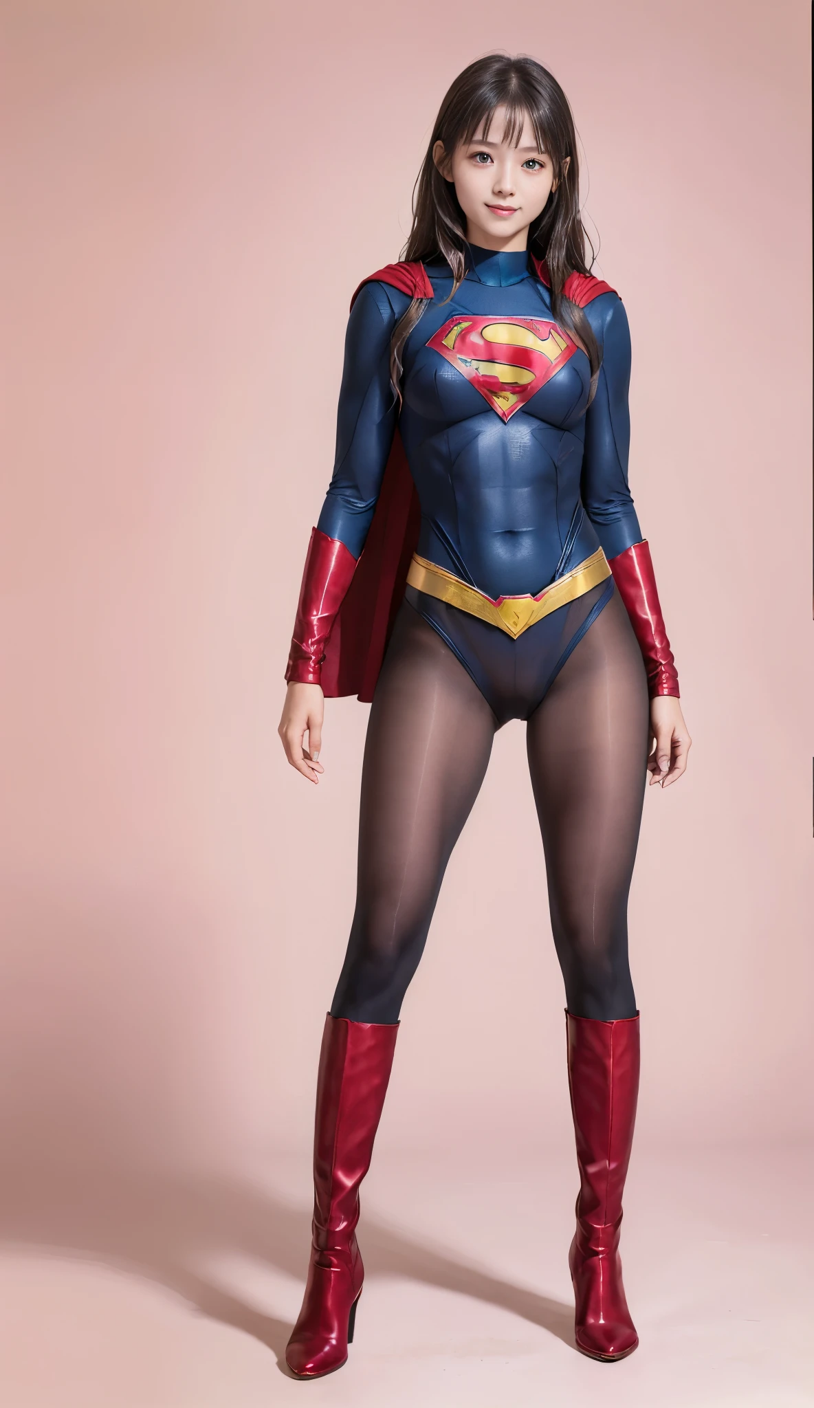 No background、(((Beautiful legs in black tights.)))、(((Legally express the beauty of your smile)))、((((Make the most of your original images)))、(((Supergirl Costume)))、(((Beautiful Hair)))、(((suffering)))、(((Please wear black tights....、Wear red boots)))、((Best image quality、8k))、((Highest quality、8k、masterpiece:1.3))、(((Preserve background )))、Sharp focus:1.2、Beautiful woman with perfect figure:1.4、Slim Abs:1.2、Wet body:1.5、Highly detailed face and skin texture、8k
