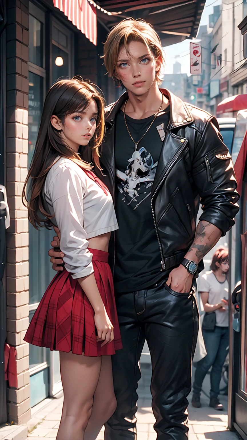 Matilda (the girl from the movie "Leon") and John Connor (the boy from the movie "Terminator 2") stand together