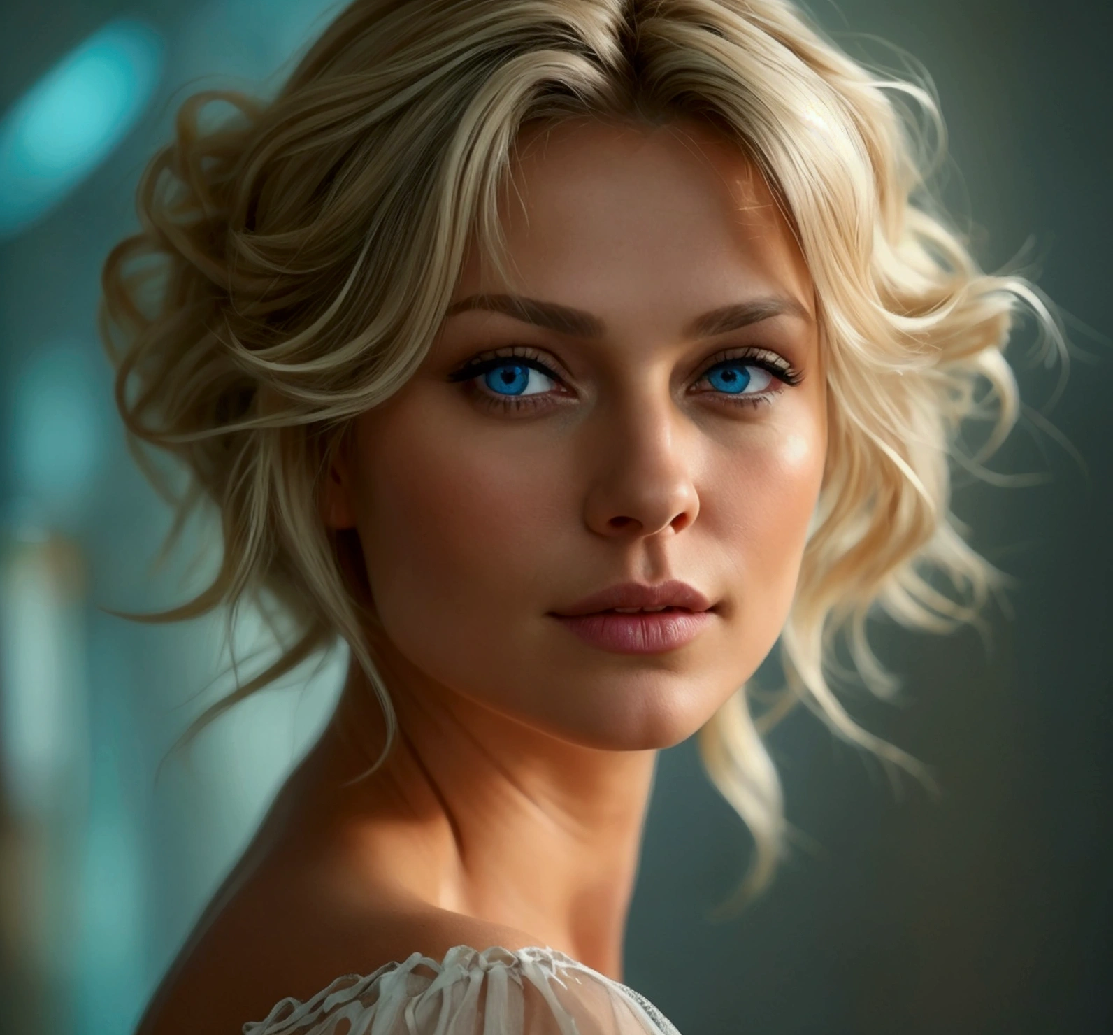 sexy 36-year-old european woman, dark blonde-dyed hair wicks, mid long haircut. Blue eyes. Best quality, photorealistic, MILF