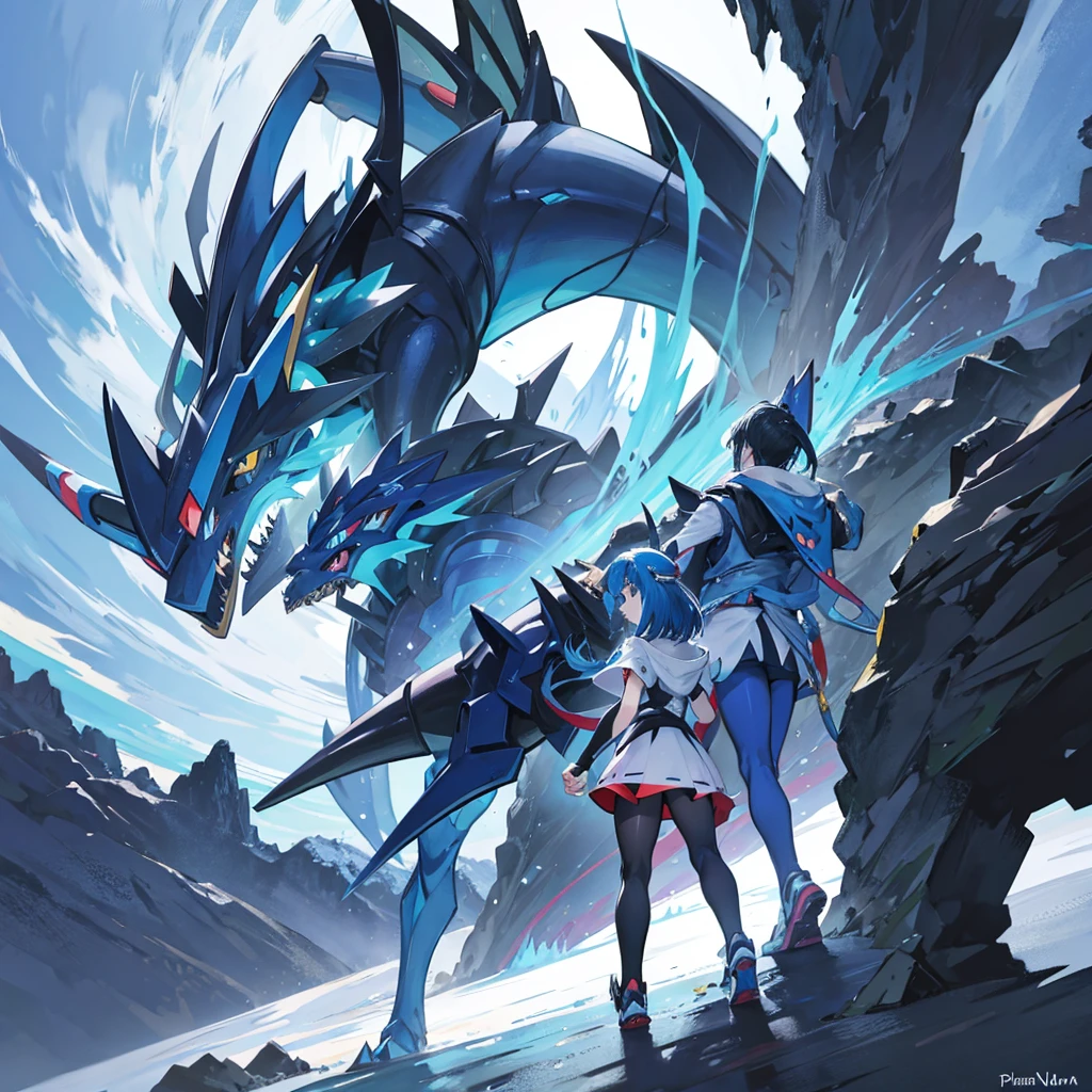 Pokemon Ghibli style Dialga being petted by the main character