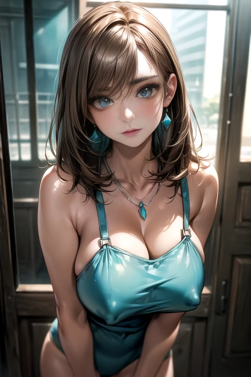 (masterpiece, best quality:1.6), 
(random porn pose),(cute and symmetrical face),
perfecteyes, beautiful turquoise  eye, 

(43 years old:1.2, mature), female nurse, made-up face, well-groomed eyebrows,(light brown medium straight hair :1.5)), Slightly chubby, ((big breasts:1.5)), (nipples visible, clean nipples), round eyes, droopy eyes, large mouth, overall cute and lovely face, (looks like a free-spirited, friendly neighborhood sister:1.2)) 

(turquoise sexy lingerie, thin panties), 

(wedding ring, Silver chain necklace with turquoise small charm, simple silver earrings, silver bracelet),

(Daytime large park:1.3, wide angle and depth of field), 

official art, raw photo, incredibly absurdres, facelight, dynamic lighting, cinematic lighting, ultra realistic, highres, photography, sharp focus, highest detailed, extreme detailed, ultra detailed, finely detail, extremely detailed eyes and face,