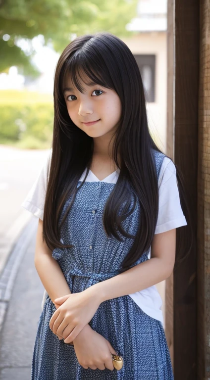 1girl in、15-years old、Esbian'Because of the large , the lower part of her chest was visible.、A dark-haired、pantiy、Beach、A slight smil、cleavage, decollete, decolletage , NSFW, NAKED, NUDE