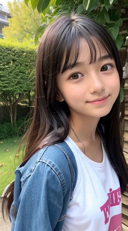 1girl in、15-years old、Esbian'Because of the loud boos, the lower part of her chest was visible.、A dark-haired、hotpants、pantiy、Beach、A slight smil、cleavage, decollete, decolletage , NSFW, NAKED L, NUDE