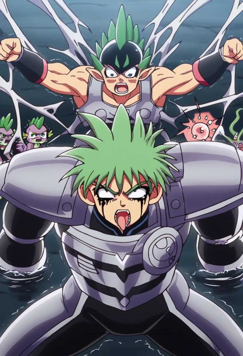 Toei animation style,(((Huge muscles))),Face the enemy,High definitionな顔,Hünkel,Handsome,good looking,((Huge penis,Anal Sex 1.7)),Crying face,Silver Hair,,8k,High definition,Masterpiece,Detailed Description,Spike Hair,8 heads,tall,Under eye paint,Trembling,ハルクのようなHuge muscles,countless black tentacles,Sticking out tongue,Lean back,Spider Suit,Shaking his penis and scattering sperm,rape,Devilish wings,Cat ear,armor,(((Black water discharge in the solar plexus 1,8))),Open your mouth wide,Unfocused eyes,A huge black tear,Thick arms