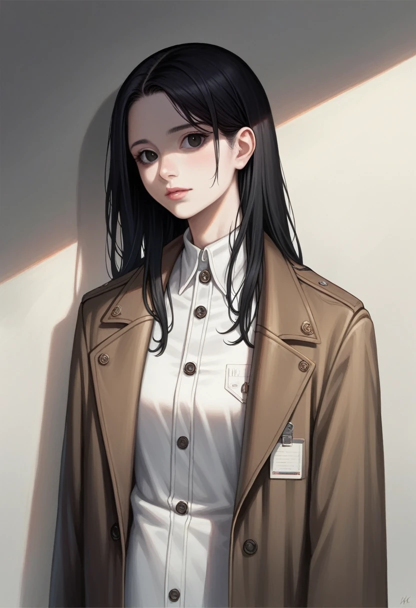 Beautiful girl with realistic black eyes, Pale skin, Medium-length black hair, Perfect face, Perfect eyes, Wearing a coat, Very detailed, Comprehensive Movies, number, 8K, light, best quality, high resolution, Detailed work, Post-Processing, Perfect results, Surrealism