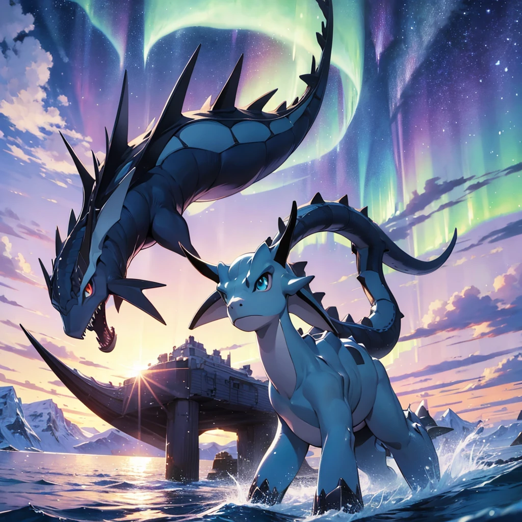 Realistic Dialga and the main character were watching the Aurora in Antarctica.