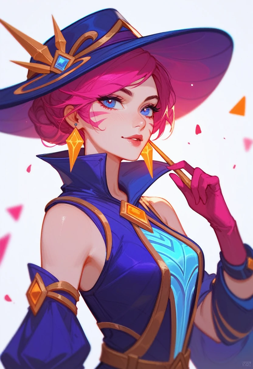 (cowboy shot), sfw, (masterpiece), (best quality:1.0), (ultra highres:1.0), highly face and eyes, (watercolor:1.5), brush strokes, vibrant colors BREAK, <lora:JinxTT:0.7:MIDD>Jinx, posing for photo navy-blue cloak, brooch, black leotard, belt, gloves BREAK moon, abstract background