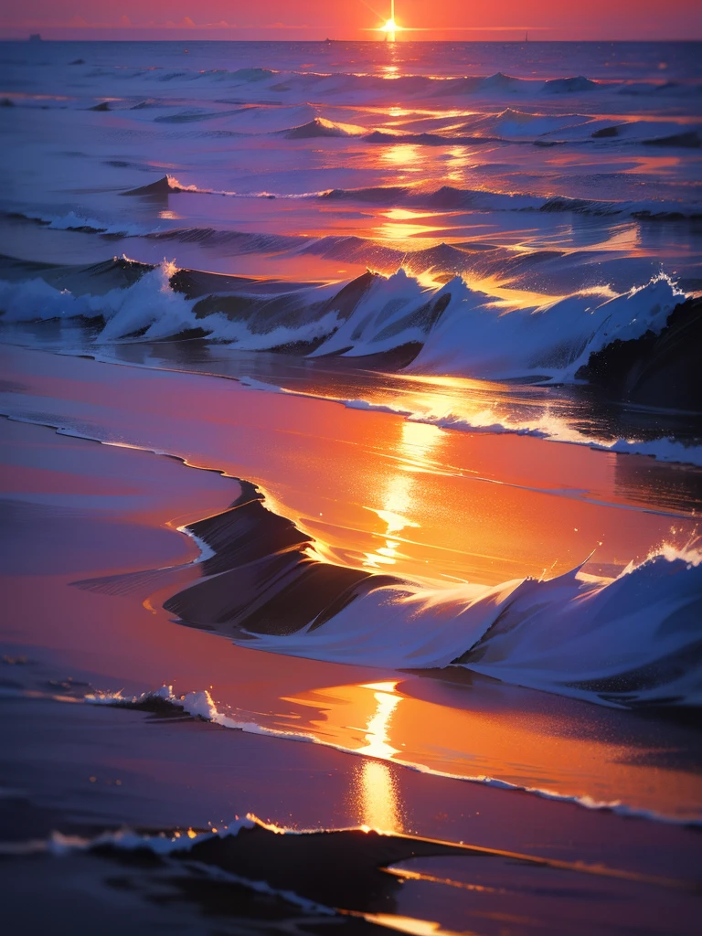 Vivid sunrise over the calm sea、Contrast between bright sky and deep blue sea illuminated by the golden light of the sun