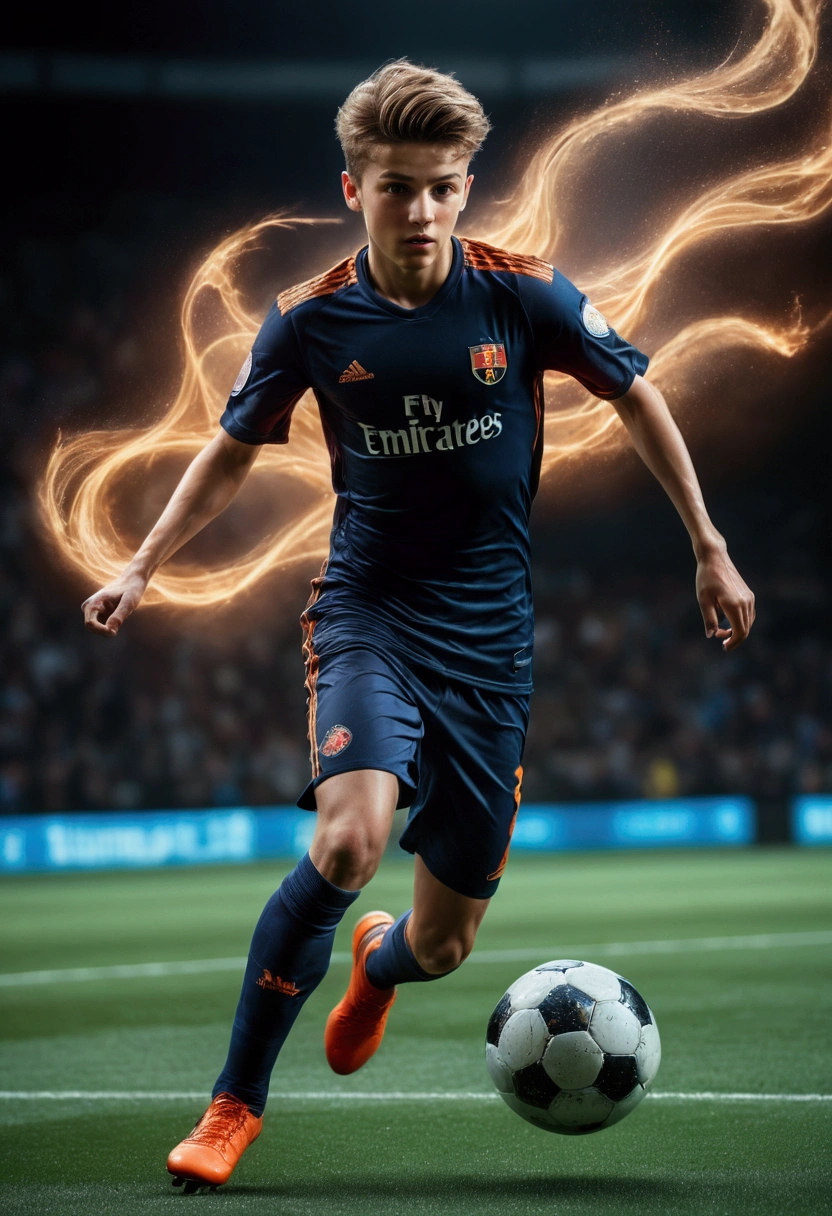 1boy, beautiful detailed soccer player, stroboscopic effect, action shot, dynamic motion blur, Gjon Mili style, dramatic lighting, high contrast, vivid colors, (8k, highres:1.2), ultra-detailed, (realistic, photorealistic, photo-realistic:1.37), masterpiece, best quality, very aesthetic, absurdres
