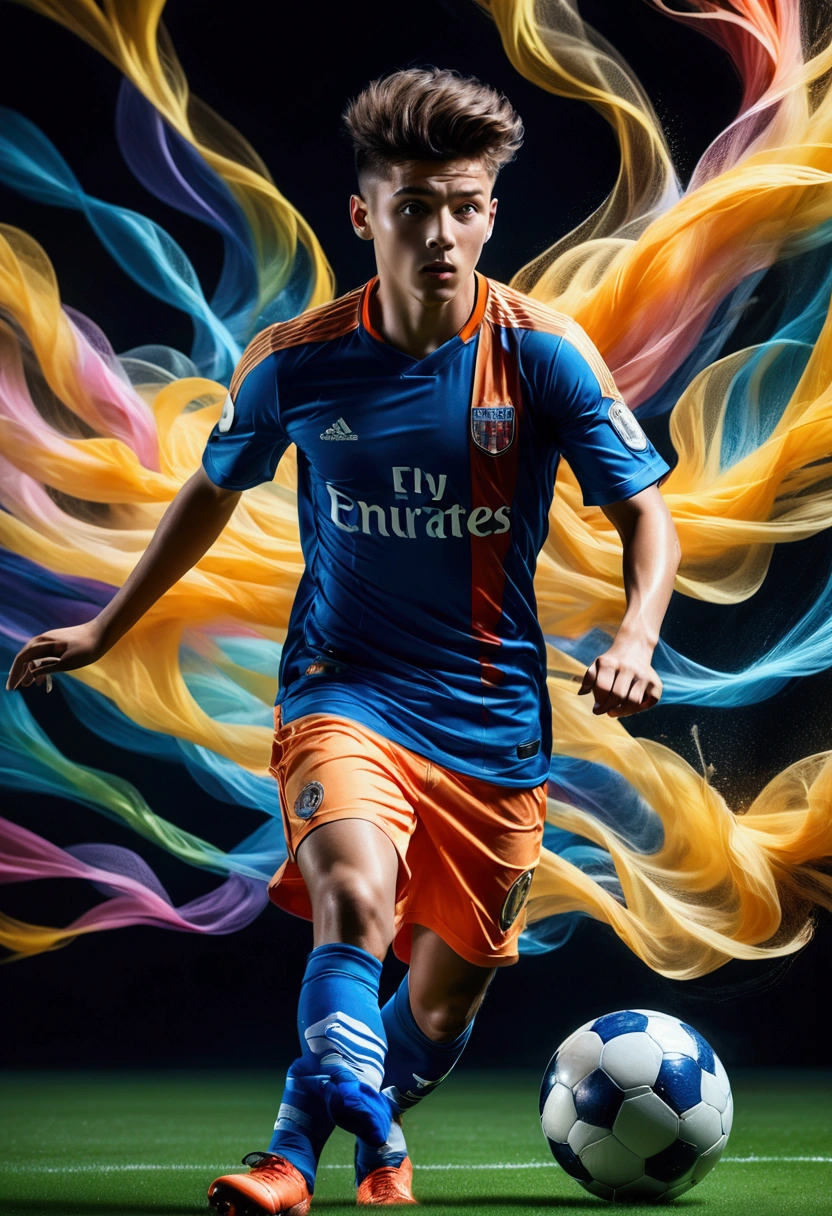 1boy, beautiful detailed soccer player, stroboscopic effect, action shot, dynamic motion blur, Gjon Mili style, dramatic lighting, high contrast, vivid colors, (8k, highres:1.2), ultra-detailed, (realistic, photorealistic, photo-realistic:1.37), masterpiece, best quality, very aesthetic, absurdres