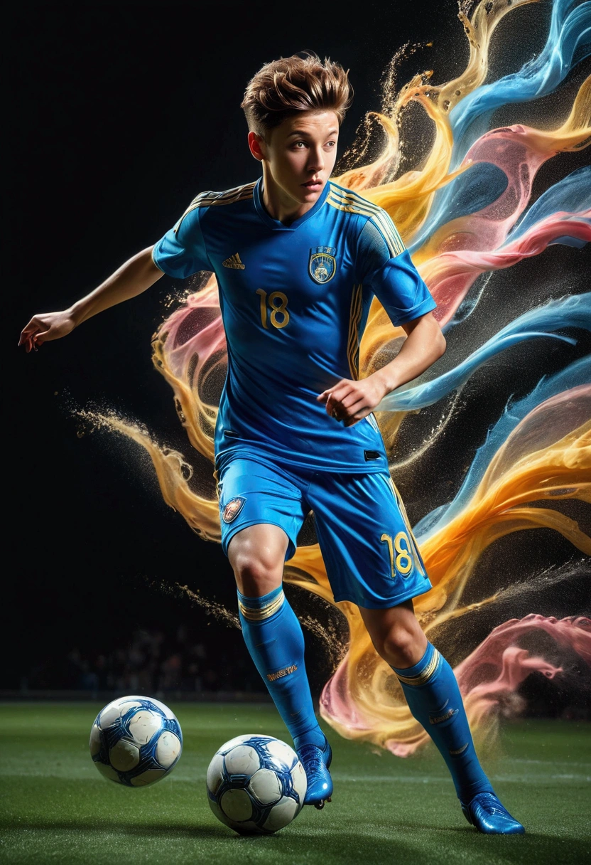 1boy, beautiful detailed soccer player, stroboscopic effect, action shot, dynamic motion blur, Gjon Mili style, dramatic lighting, high contrast, vivid colors, (8k, highres:1.2), ultra-detailed, (realistic, photorealistic, photo-realistic:1.37), masterpiece, best quality, very aesthetic, absurdres