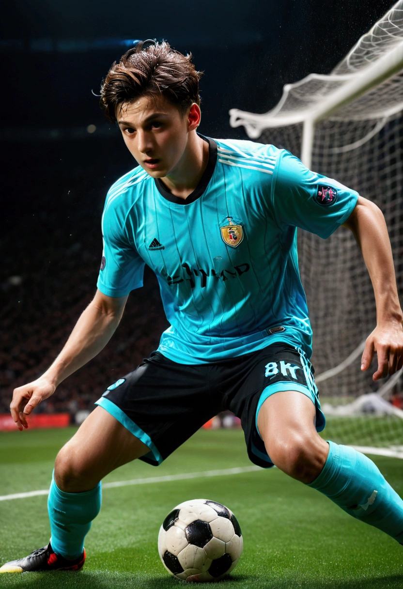 1boy, beautiful detailed soccer player, stroboscopic effect, action shot, dynamic motion blur, Gjon Mili style, dramatic lighting, high contrast, vivid colors, (8k, highres:1.2), ultra-detailed, (realistic, photorealistic, photo-realistic:1.37), masterpiece, best quality, very aesthetic, absurdres