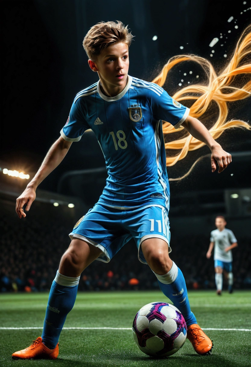 1boy, beautiful detailed soccer player, stroboscopic effect, action shot, dynamic motion blur, Gjon Mili style, dramatic lighting, high contrast, vivid colors, (8k, highres:1.2), ultra-detailed, (realistic, photorealistic, photo-realistic:1.37), masterpiece, best quality, very aesthetic, absurdres