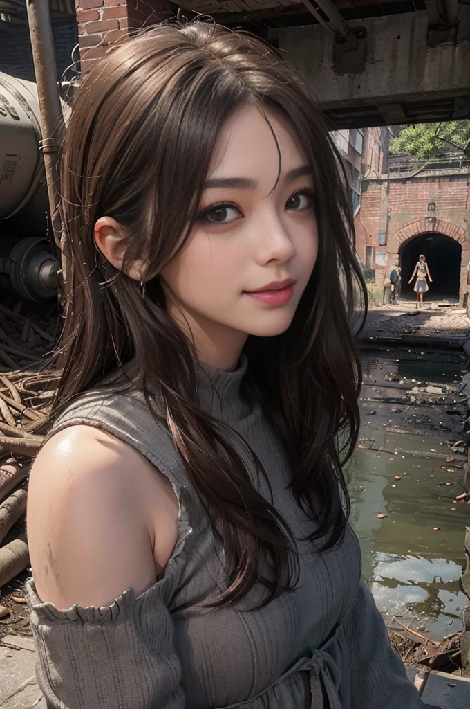 Realistic、Highest quality、Clear photos、((Brick underground tunnel、Foul-smelling sewer、Dirt is scattered everywhere、A sewer full of excrement、A lot of trash and junk、The dirtiest sewer))、The bricks are covered with moss、((Beautiful girls、Narrow waist、neat face、The most beautiful face、Exquisite face、Dark brown hair、Refreshing look、It looks fun、Happy expression、Joy in Filth、I&#39;m happy even if it gets dirty))、(Brown tank top、Tangier、Muscular Hair)、((Long and beautiful legs are dirty、Lie face down on the filth、Girls with beautiful asses、Scoop up dirt with both hands、Beautiful girl&#39;s hair is covered with mud、Joy lying in dirty sewage))、(((I want to smear filth all over my body.、a large amount of filth on the head,,,,,,,,、Full of mud、Stick your butt out、I am proud.、Filth model posing in underground sewer))