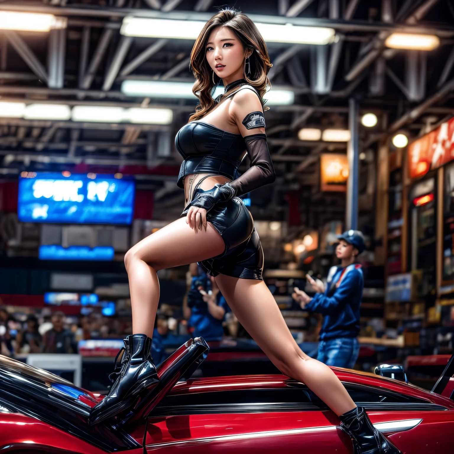 (ExtremelyDetailed((Song Joo A))) clearly visible the shape of Butt, Radiant PearlSkin with Transparency, motor cycle event girls in sexy costume, Detailed Clothing texture, Full of (motor cycle) . (Full body shot:1.2),Ultra-detailed,grand scale,epic,zoomed out,wide angle. (ExtremelyDetailed Beautiful face) Dynamic Joyful Expressions LifeLike Rendering. (Exposed:0.52) (TopQuality 8K(masterpiece(ProfessionalPhoto:1.37)))