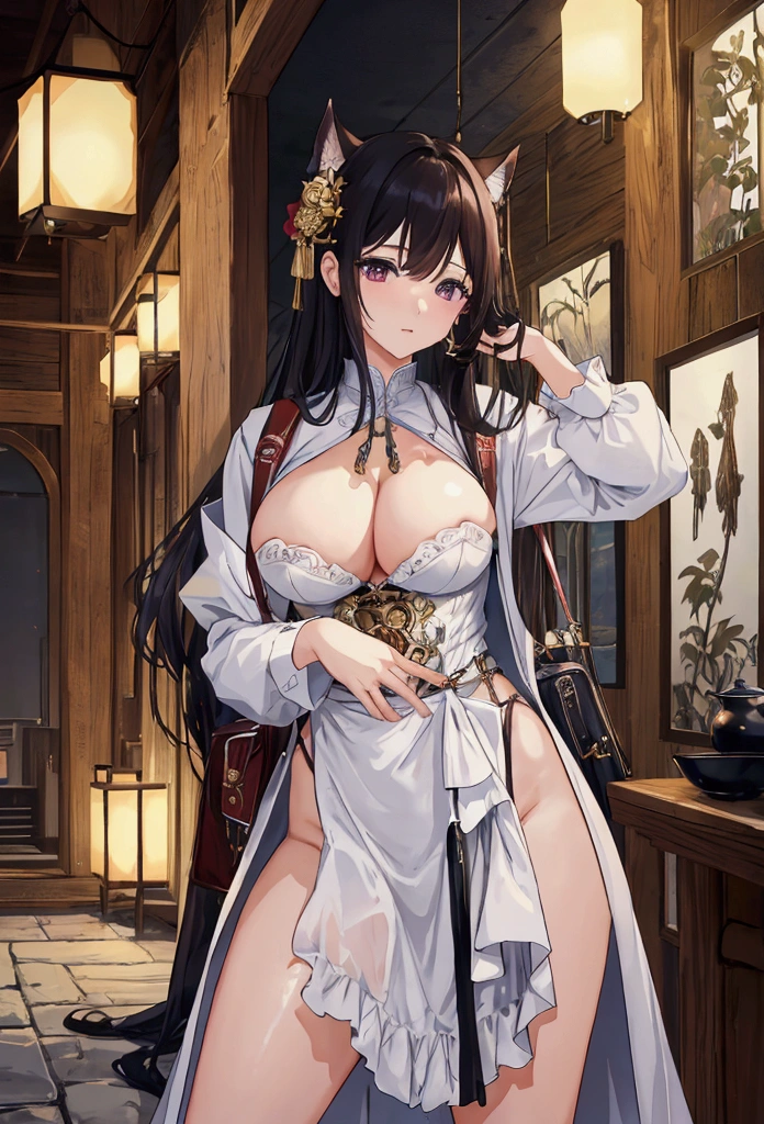 Highest quality, masterpiece, Ultra-high resolution, female、Big Breasts、Adventurer、male、maleに犯されている、During sex、Standing Bag、rape