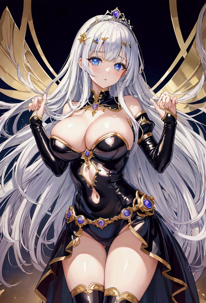 Highest quality, masterpiece, Ultra-high resolution, female、Big Breasts、Hypnotized Eyes、princess、tiara、Revealing leather succubus costume